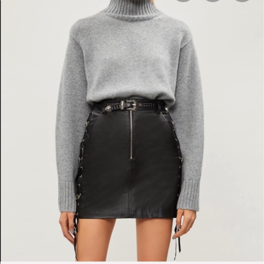 The Kooples belted lace up Leather Skirt
